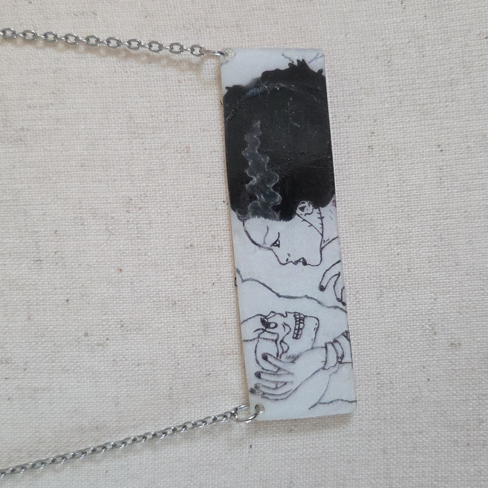 Bride of Frankenstein Necklace Handmade 2010s Emo Scene Mallcore Goth Jewelry